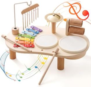 Promise Babe Wooden Drum Set for Toddlers 1-3, Musical Percussion Instruments for Kids Baby Drum Set Xylophone, Montessori Educational Musical Toys, Gifts for Girls Boys Ages 3+