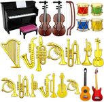 27 Pcs Dollhouse Musical Instruments,Mini Dollhouse Musical Instrument Model Including Piano,Guitar, Violins, Drums Saxophone etc. Model Accessory for Dollhouse Mini Music Room