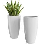 SUPERIOZONE Plastic Tower Pot 15 inch Flower Pots for Home Office Garden Balcony Plant Container Set (White) Pack 2 (Tower Pot 15 INCHES)