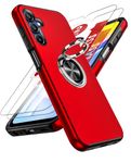 LeYi for Samsung Galaxy A15 4G/5G Case: and 2 Tempered Glass Screen Protector, with 360 Ring Holder Stand Magnetic Shockproof Heavy Duty Protective Phone Cover for A 15,Red