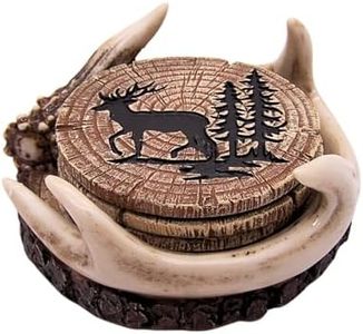 Deer Antler Coaster Set, Rustic Bar & Kitchen Decor, Cabin Accessory, Set of 4 Coasters, 2.5 Inches