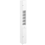 COSTWAY Slim Bathroom Tall Cabinet, Freestanding Storage Cupboard with 2 Doors, 1 Drawer & Adjustable Shelves, Wooden High Floor Cabinet Unit for Bathroom Living Room Kitchen, 20x20x180cm (White)