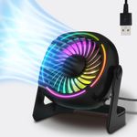 USB Desk Fan RGB Small Fan with 8 Light Modes,Table Fan with 3 Speeds,360° Rotation, Quiet Operation, Portable Desk Fan for Home Desktop Office Travel Bedroom