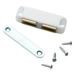 Merriway BH01258 (10 Pcs) Magnetic Cupboard Cabinet Door Catches, White Large 65 x 20 mm with Single Plate and Screws, 8 kg Pull Strength - Pack of 10 Pieces