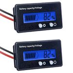 2pcs Universal Battery Monitor, Battery Capacity Voltage Meter, Waterproof LCD Screen Battery Tester for 12V/24V/36V/48V Vehicle Battery (Blue)