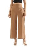 SAADAA Women's Relaxed Fit Mid Rise Airy Linen Wide Leg Pants, High Waist Trousers for Formal, Casual & Office Wear Coffee Brown