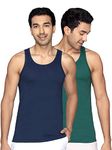 XYXX Men Cotton Modal Vest, Regular Fit, Solid, Pack of 2, XYVEST2PCKN04L, Midnight Blue+Forest Green, L