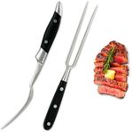 2 Pcs Carving Fork for Meat - Stainless Steel Meat Fork with Heat-Resistant Handle for Grilling, Cooking, Serving - Easy to Clean Straight and Curved Carving Utensils with Classic Two-Prong BBQ Design