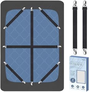 Bed Sheet Fasteners, 8 Pcs Adjustable Max Stretches to 26.8 in Holder Straps Non Slip Straps with Clips to Keep Sheets Firm & Tight, Universal & Black