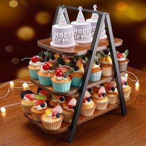 Cupcake Stand, Cupcake Stand for 50 Cupcakes, 3-Tier Cupcake Holder, Cup Cake Tower Stand, Dessert Table Display Set, Wooden Cupcake Display Trays for Birthday, Graduation Party Decorations, Rustic