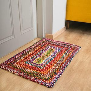 Hand Braided Chindi Rag Rug - Cotton Rectangle Bohemian Colorful Area Rug - Recycled Braided Chindi Rugs- Biodegradable - 2x3 Feet