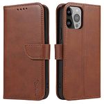 LOLFZ Wallet Case for iPhone 13 Pro, Vintage Leather Book Case with Card Holder Kickstand Magnetic Closure Flip Case Cover for iPhone 13 Pro - Coffee Brown