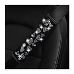 2PCS Bling Car Seat Belt Cover, Crystal Soft Shoulder Neck Protector Pad, Diamond Rhinestones Seatbelt Cushion for Women Girls, Auto Interior Accessories Universal for SUV, Truck, Van (Black)