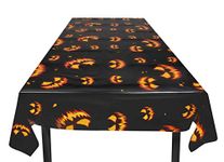 Boland 72309 Tablecloth Scary Pumpkin Size 120 x 180 cm Black/Orange Plastic Table Decoration Birthday Party Halloween