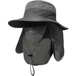 ZEXIAN Men's Wide Brim Fishing Hat Outdoor UPF 50+ Sun Protection Removable Face and Neck Flap (Dark Grey)