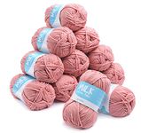 12 Pack Super Soft Double Knitting Yarn, Premium Acrylic Crochet Yarn for Knitting, Durable Lightweight Balls of Chunky Yarn for Crochet, Ideal for Yarn Projects Handcrafts, 600g,1200M Deep Pink