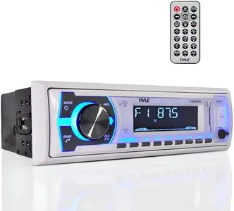 Pyle Marine Bluetooth Stereo Radio - 12v Single DIN Style Boat In dash Radio Receiver System with Built-in Mic, Digital LCD, RCA, MP3, USB, SD, AM FM Radio - Remote Control - PLMRB29W (White)