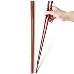 YFWOOD 16.5 Inch Wooden Cooking Chopsticks, 2 Pairs Reusable Extended Chopsticks for Kitchen Frying Noodles Hot Pot, Japanese Extra Long Non-Slip Chopsticks, Dishwasher Safe, Brown