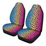 Showudesigns Rainbow Leopard Car Seat Covers for Women Set of 2 Colorful Cheetah Front Bucket Seats Protector Cover Full Set Universal Fit Any Trucks Vans SUV