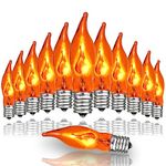 SOTOPOO 12 Count Halloween Flickering Flame Lights Bulbs - Orange Flame Shaped, E12 Flickering Flame Bulb / C7 Orange Light Bulbs, for C7 String Lights, Candelabra, Electronic Candle Light Bulbs - 1W