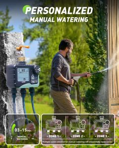 RAINPOINT 3-Outlet Water Timer with Brass Inlet – Automatic Sprinkler, Rain Delay, LCD Display for Garden & Lawn
