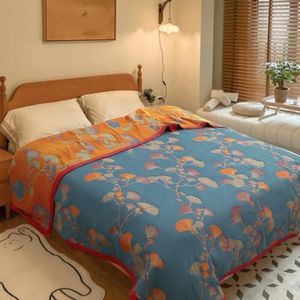 Reversible Ginkgo Quilt Lightweight Cotton Muslin Bedspread Soft Breathable Coverlet for All Season Queen Size Bedding Machine Washable Quilted Throw Blanket for Bed, Couch