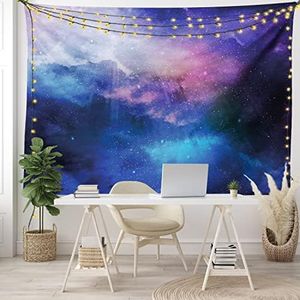 Ambesonne Modern Decor Tapestry by, Stars Universe Themed Colorful Nebula in Cosmos Interstellar Dark Art Picture, Wall Hanging for Bedroom Living Room Dorm, 80WX60L Inches, Navy Purple