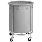SONGMICS Laundry Basket with Wheels, Rolling Laundry Hamper, 45 Gal., Round Laundry Cart with Steel Frame and Removable Bag, 4 Casters and 2 Brakes, Gray and Silver URLS001G01