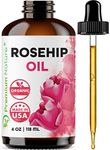 Organic Rosehip Seed Essential Oil - 4 oz Pure Cold Pressed Unrefined Rose Hip Serum 100% Natural Oils Packaging May Vary