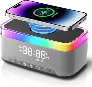 Wireless Charger Alarm Clock with 15W Fast Charging, Bluetooth Speaker Stereo Sound, FM Radio, Dimmer Display, USB Port & Sleep Timer for Bedroom - Compatible with iPhone/Samsung-Black