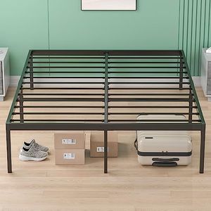 Ufurniture Queen Metal Bed Frame Base, 39cm Extra Storage Space Bed with Reinforced Legs, 300kg Weight Capacity, Bedroom Furniture, Black