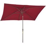 Outsunny 6.5x10ft Patio Umbrella, Rectangle Market Umbrella with Aluminum Frame and Crank Handle, Garden Parasol Outdoor Sunshade Canopy, Wine Red