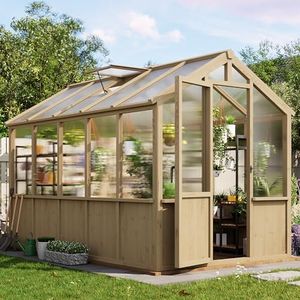 Garvee 6x10 FT Wooden Greenhouse - Walk-in Greenhouses for Outdoors, Large Spruce Frame Green House with PC Panels, Adjustable Roof Vents & Lockable Door, Green Houses for Garden,Backyard,Patio,Lawn
