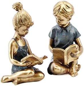 Bellaa 22951 Boy Girl Bookends Vintage Studious Reading Scholar Bookrack Book Ends 8 inch