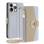 Arseaiy Wallet Case for iPhone 6S Plus Flip Phone Case with Crossbody Strap Magnetic Handbag Zipper Pocket Cases PU Leather Shockproof Cover with Kickstand for iPhone 6S Plus Phone Shell Blue