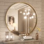 TokeShimi Brushed Gold Round Mirror 30 Inch Gold Round Vanity Bathroom Mirror for Wall Aluminum Alloy Matte Metal Frame Modern Gold Circle Mirror Fit in Minimalist Multi Style Home Decor