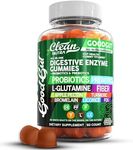 Digestive Enzymes with Probiotics and Prebiotics For Digestive Health Gummies + L-Glutamine For Gut Health Bromelain Turmeric Licorice Fiber Apple Pectin Inulin FOS Plant Pased Vegan Gummy Vitamins