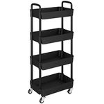 UDEAR 4-Tier Kitchen Rolling Utility Cart,Multifunction Storage Organizer with Handle and 2 Lockable Wheels for Kitchen,Bathroom,Living Room,Office,Black