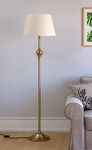 Divine Trends Brass Antique Finish Gold LED Floor Lamp Standing 5Ft Height Off White Beige Lampshade 16 Inches Living Room Corner, Home, Hotel, Office Pack Of 1