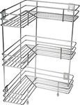 Rasvesh Rust Free Stainless Steel Fruit And Vegetable Stand Basket Trolley Modern Onion Potato Kitchen Storage Steel Rack -Triple Tire Trolley Shelf (Silver) (3 L Corner), Floor Mount, Corner Shelf