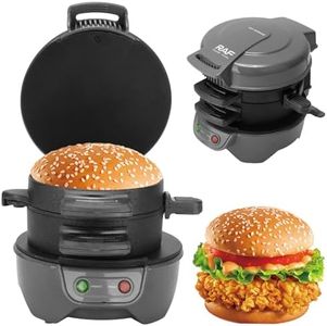 HENYEER Sandwich Toaster Burger Maker, con anelli per uova e timer, efficienti piastre riscaldanti antiaderenti con rivestimento in ceramica antiaderente, perfette per hamburger, etc (Grigio)