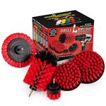 Drill Brush Power Scrubber by Useful Products - Drillbrush 4 Piece Red Stiff Drill Cleaning Brush Set - Outdoor Cleaning Drill Brush Set for Cordless Drill - Siding Cleaner Brush Attachment for Drill