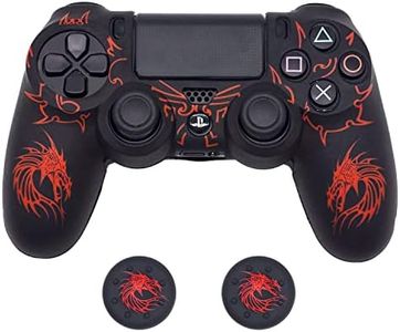 Skin for PS4 Controller, BRHE Anti-Slip Grip Silicone Cover Protector Case Compatible with PS4 Slim/PS4 Pro Wireless/Wired Gamepad Controller with 2 Dragon Carving Thumb Grip Caps