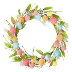 RoseCraft Easter Wreaths for Front Door,15.7 Inch Artificial Easter Colorful Egg Wreath Decorations, for Spring Summer Home Wedding Holiday Party Decor.