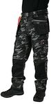 New Mens Lee Cooper Multi Pocket Knee Pad Pocket Mobile Pocket Combat Cargo Work Trouser Holster Tool Pockets Pant Belt Loops Hardwearing Fashionable LC210 Black Camouflage Regular 32 Leg Waist 40''