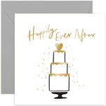 Old English Co. Happily Ever After Wedding Cake Card - Beautiful Gold Foil For Wedding Day | Congratulations to Newly Weds, Bride and Groom | Blank Inside & Envelope Included