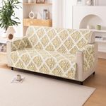 HOKIPO Polyester 2 Seater Quilted Sofa Cover with Pockets, Damask Beige (IN-739-D4)