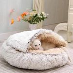 Cat Bed Round Fluffy Hooded Cat Bed Cave, Anti-Anxiety Cave Bed with Hooded Blanket, Cozy Cuddler Luxury Puppy Pet Bed, Machine Washable(Coffee)