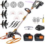 WeGofly 13.5-Inch Cordless String Trimmer & Edger, （2 x 21V 6.0Ah Electric Brush Cutter Battery Powered）, with 2 x Saw Blades, 3 x Metal Blades, 30x Grass Cutting line