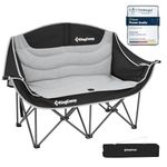 KingCamp Double Camping Chair for Adults, Up to 300 kg, Padded Folding Loveseat with Wine Glass Holders & Cup Pockets, Lightweight 2-Person Outdoor Camping Sofa for Garden Beach Festival, Black/Grey
